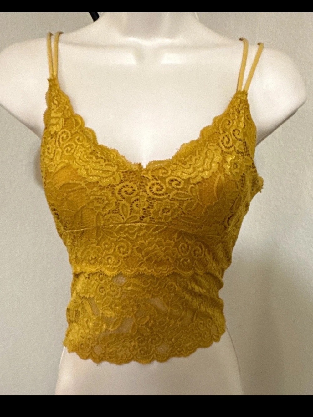 Women’s Mustard Lace Camisole Top with Double Straps
